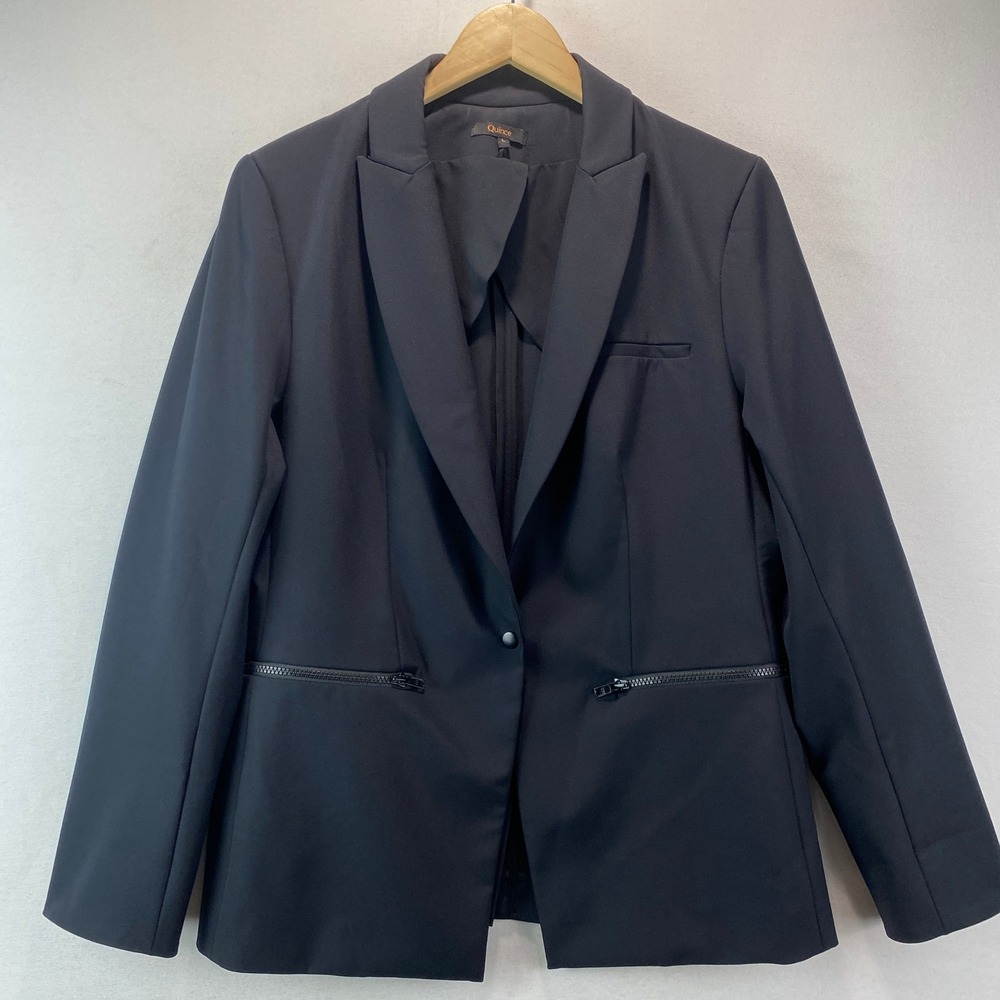 Quince Scuba Single Breasted Convertible Blazer Womens L Black Stretch SHWDC01
